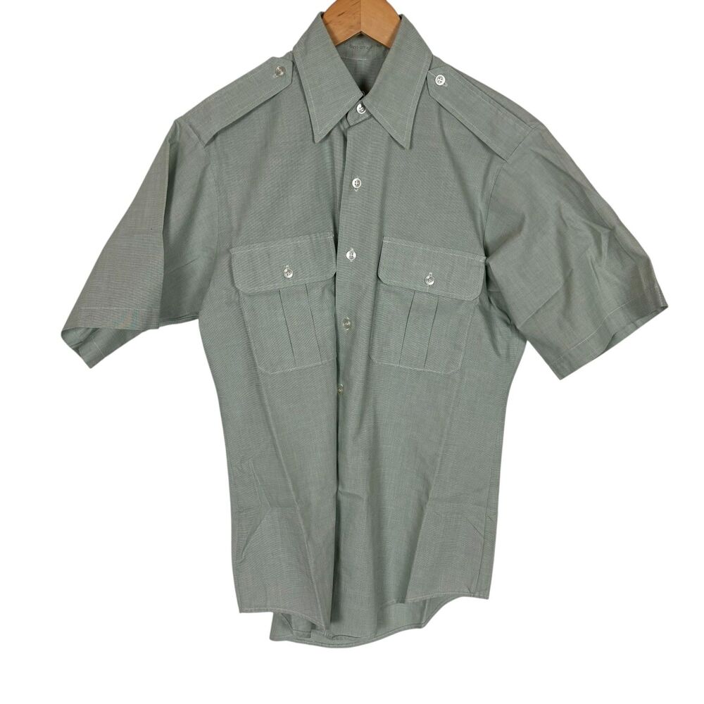 Vintage Van Heusen Short Sleeve Uniform Dress Shirt Army Green Men’s Size 15